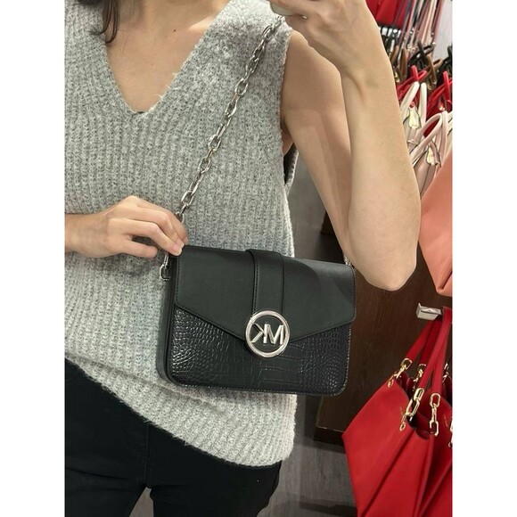 Michael Kors Carmen Carmen Md Convertible Shoulder Bag Black Crocodile Leather - Picture 10 of 12